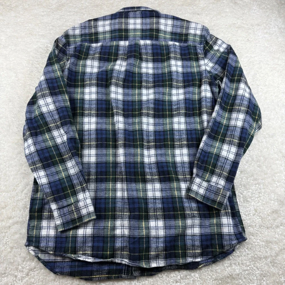 L.L. Bean Flannel Shirt Men L-Tall Blue Green Plaid Traditional Fit 228066